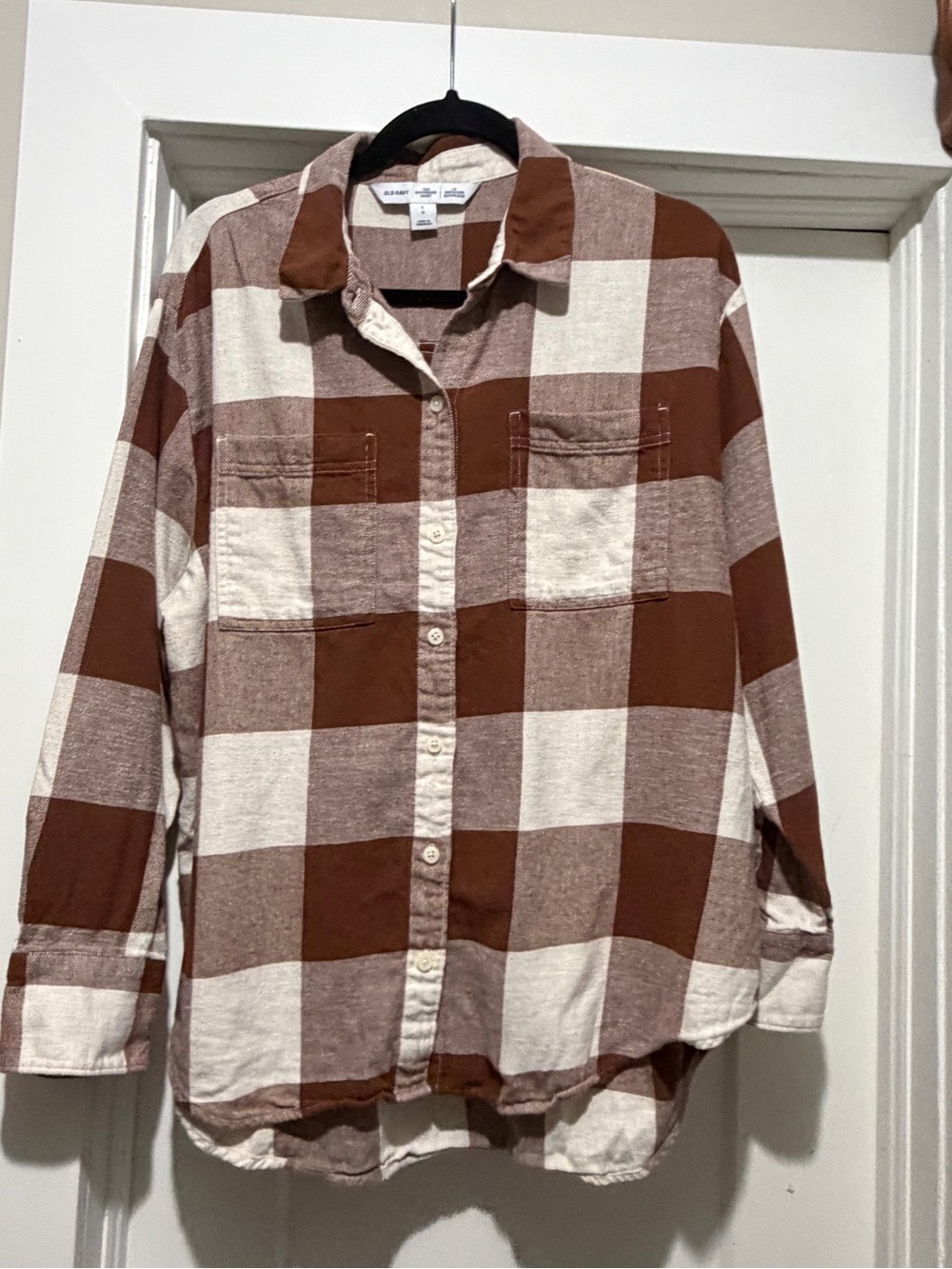 Old Navy Brown and Cream Plaid Button-Down Shirt